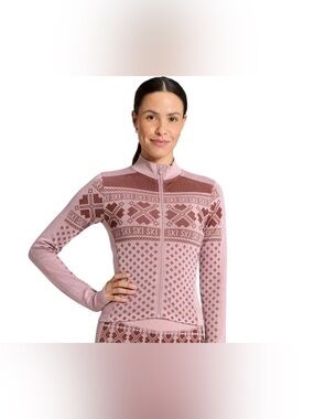 All in Motion Pink Fair Isle Ski Full Zip Jacket Sweater Women’s XL Après Ski
